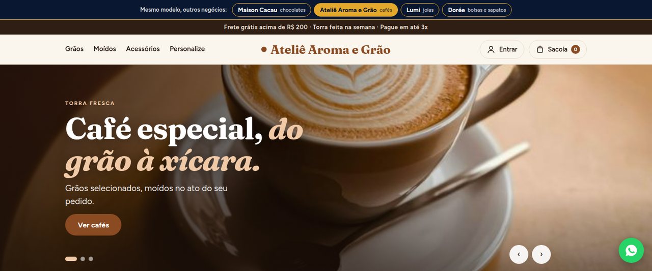 Vitrine online de cafés especiais, com troca entre quatro lojas